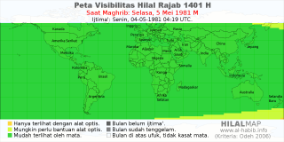 HilalMap: Peta Visibilitas Hilal Rajab 1401 H: rukyat tanggal 1981-5-5 M