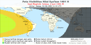 HilalMap: Peta Visibilitas Hilal Syaban 1401 H: rukyat tanggal 1981-6-2 M