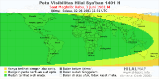 HilalMap: Peta Visibilitas Hilal Syaban 1401 H: rukyat tanggal 1981-6-3 M