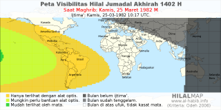 HilalMap: Peta Visibilitas Hilal Jumadal-Akhirah 1402 H: rukyat tanggal 1982-3-25 M