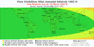 HilalMap: Peta Visibilitas Hilal Jumadal-Akhirah 1402 H: rukyat tanggal 1982-3-26 M