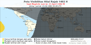 HilalMap: Peta Visibilitas Hilal Rajab 1402 H: rukyat tanggal 1982-4-23 M