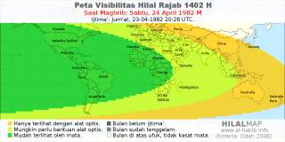 HilalMap: Peta Visibilitas Hilal Rajab 1402 H: rukyat tanggal 1982-4-24 M