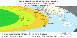 HilalMap: Peta Visibilitas Hilal Syaban 1402 H: rukyat tanggal 1982-5-23 M
