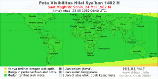HilalMap: Peta Visibilitas Hilal Syaban 1402 H: rukyat tanggal 1982-5-24 M