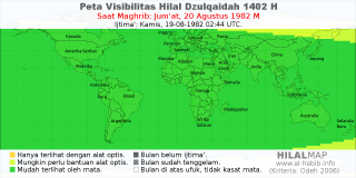 HilalMap: Peta Visibilitas Hilal Dzulqaidah 1402 H: rukyat tanggal 1982-8-20 M