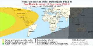 HilalMap: Peta Visibilitas Hilal Dzulhijjah 1402 H: rukyat tanggal 1982-9-17 M