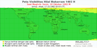 HilalMap: Peta Visibilitas Hilal Muharram 1403 H: rukyat tanggal 1982-10-18 M