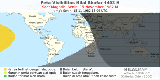 HilalMap: Peta Visibilitas Hilal Shafar 1403 H: rukyat tanggal 1982-11-15 M