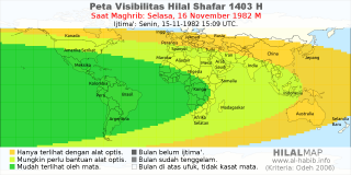HilalMap: Peta Visibilitas Hilal Shafar 1403 H: rukyat tanggal 1982-11-16 M