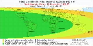 HilalMap: Peta Visibilitas Hilal Rabiul-Awwal 1403 H: rukyat tanggal 1982-12-16 M