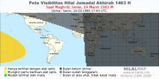 HilalMap: Peta Visibilitas Hilal Jumadal-Akhirah 1403 H: rukyat tanggal 1983-3-14 M