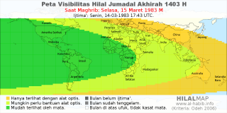 HilalMap: Peta Visibilitas Hilal Jumadal-Akhirah 1403 H: rukyat tanggal 1983-3-15 M