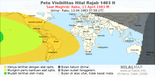 HilalMap: Peta Visibilitas Hilal Rajab 1403 H: rukyat tanggal 1983-4-13 M