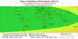 HilalMap: Peta Visibilitas Hilal Rajab 1403 H: rukyat tanggal 1983-4-14 M