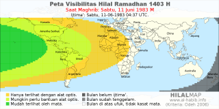 HilalMap: Peta Visibilitas Hilal Ramadhan 1403 H: rukyat tanggal 1983-6-11 M