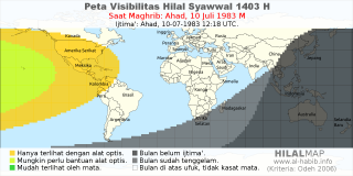 HilalMap: Peta Visibilitas Hilal Syawwal 1403 H: rukyat tanggal 1983-7-10 M
