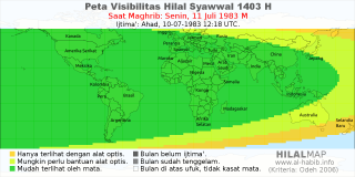 HilalMap: Peta Visibilitas Hilal Syawwal 1403 H: rukyat tanggal 1983-7-11 M