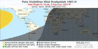 HilalMap: Peta Visibilitas Hilal Dzulqaidah 1403 H: rukyat tanggal 1983-8-8 M