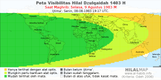 HilalMap: Peta Visibilitas Hilal Dzulqaidah 1403 H: rukyat tanggal 1983-8-9 M