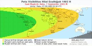 HilalMap: Peta Visibilitas Hilal Dzulhijjah 1403 H: rukyat tanggal 1983-9-7 M