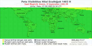 HilalMap: Peta Visibilitas Hilal Dzulhijjah 1403 H: rukyat tanggal 1983-9-8 M