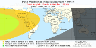 HilalMap: Peta Visibilitas Hilal Muharram 1404 H: rukyat tanggal 1983-10-6 M