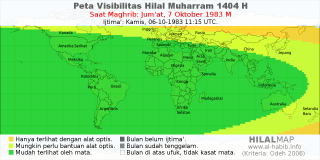 HilalMap: Peta Visibilitas Hilal Muharram 1404 H: rukyat tanggal 1983-10-7 M
