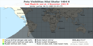 HilalMap: Peta Visibilitas Hilal Shafar 1404 H: rukyat tanggal 1983-11-4 M