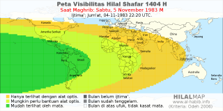 HilalMap: Peta Visibilitas Hilal Shafar 1404 H: rukyat tanggal 1983-11-5 M