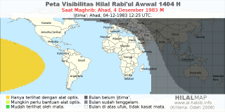 HilalMap: Peta Visibilitas Hilal Rabiul-Awwal 1404 H: rukyat tanggal 1983-12-4 M