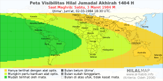 HilalMap: Peta Visibilitas Hilal Jumadal-Akhirah 1404 H: rukyat tanggal 1984-3-3 M