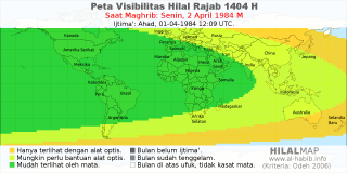 HilalMap: Peta Visibilitas Hilal Rajab 1404 H: rukyat tanggal 1984-4-2 M