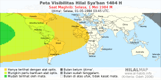 HilalMap: Peta Visibilitas Hilal Syaban 1404 H: rukyat tanggal 1984-5-1 M