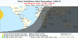 HilalMap: Peta Visibilitas Hilal Ramadhan 1404 H: rukyat tanggal 1984-5-30 M