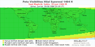 HilalMap: Peta Visibilitas Hilal Syawwal 1404 H: rukyat tanggal 1984-6-30 M