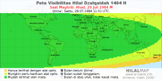HilalMap: Peta Visibilitas Hilal Dzulqaidah 1404 H: rukyat tanggal 1984-7-29 M