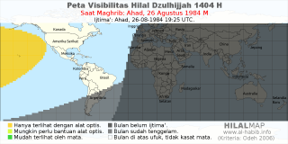 HilalMap: Peta Visibilitas Hilal Dzulhijjah 1404 H: rukyat tanggal 1984-8-26 M