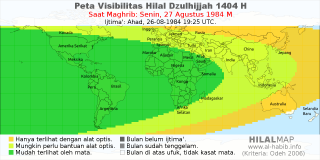 HilalMap: Peta Visibilitas Hilal Dzulhijjah 1404 H: rukyat tanggal 1984-8-27 M