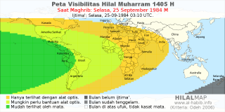 HilalMap: Peta Visibilitas Hilal Muharram 1405 H: rukyat tanggal 1984-9-25 M