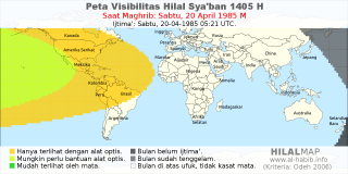 HilalMap: Peta Visibilitas Hilal Syaban 1405 H: rukyat tanggal 1985-4-20 M