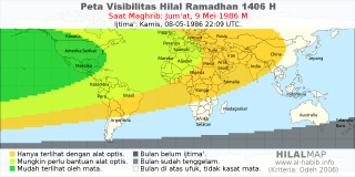 HilalMap: Peta Visibilitas Hilal Ramadhan 1406 H: rukyat tanggal 1986-5-9 M