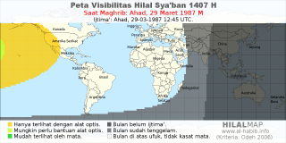 HilalMap: Peta Visibilitas Hilal Syaban 1407 H: rukyat tanggal 1987-3-29 M