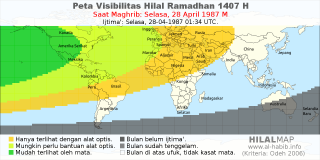 HilalMap: Peta Visibilitas Hilal Ramadhan 1407 H: rukyat tanggal 1987-4-28 M