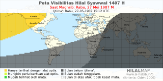 HilalMap: Peta Visibilitas Hilal Syawwal 1407 H: rukyat tanggal 1987-5-27 M