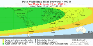 HilalMap: Peta Visibilitas Hilal Syawwal 1407 H: rukyat tanggal 1987-5-28 M