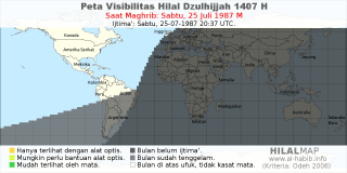 HilalMap: Peta Visibilitas Hilal Dzulhijjah 1407 H: rukyat tanggal 1987-7-25 M