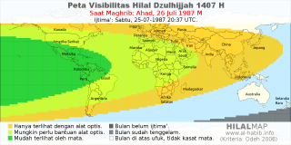 HilalMap: Peta Visibilitas Hilal Dzulhijjah 1407 H: rukyat tanggal 1987-7-26 M