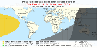 HilalMap: Peta Visibilitas Hilal Muharram 1408 H: rukyat tanggal 1987-8-24 M