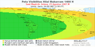 HilalMap: Peta Visibilitas Hilal Muharram 1408 H: rukyat tanggal 1987-8-25 M